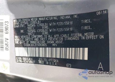 2014 Toyota Sienna Limited 7 Passenger from USA, damaged, VIN 5TDDK3DC2ES093805